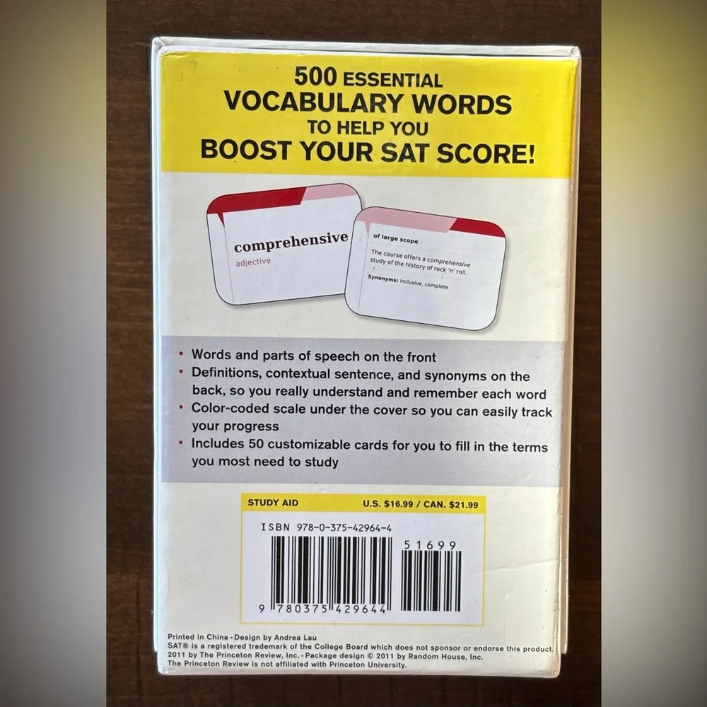 EUC Princeton Review SAT Vocabulary Flashcards; 500 Flashcards - Picture 2 of 3
